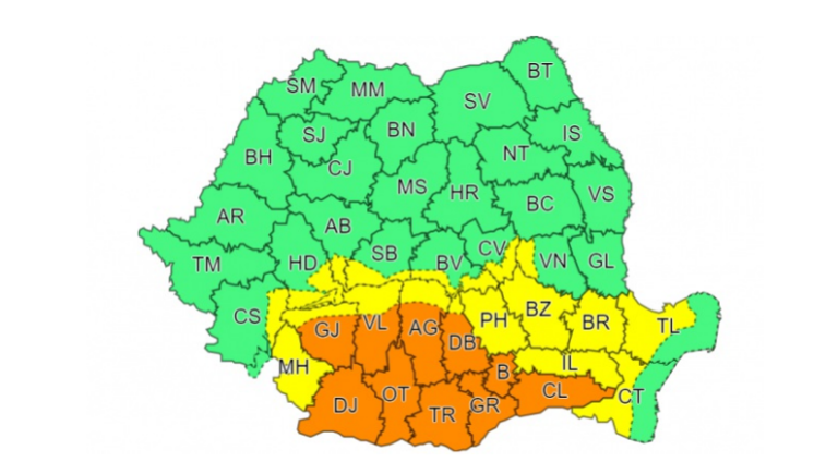 Cod portocaliu de furtuni în mai multe județe din țară