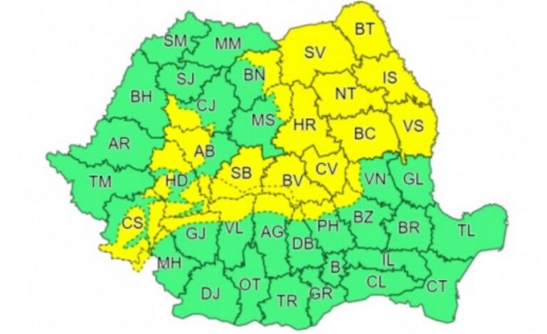 Cod galben de ninsori abundente în mare parte din țară