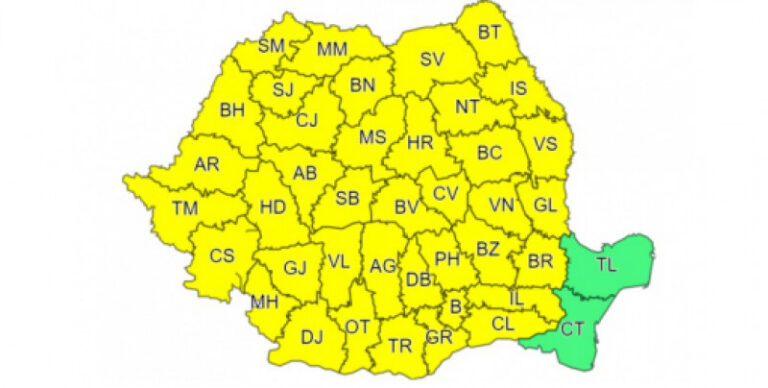 Cod galben de ploi, vijelii și grindină în aproape toată țara